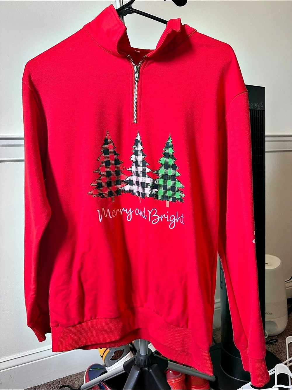 Red Plaid Christmas Quarter-Zip Pullover small